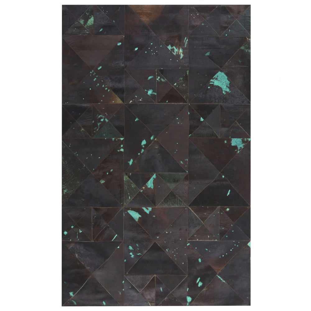 Tappeto Pelle Bovina Marrone e Blu 140 x 200 cm Astratta Artigianale a pelo corto Moderno