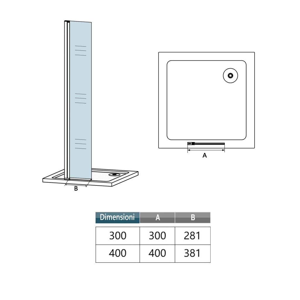 Paraspruzzo Paretina mobile 30x200cm per Walk In Vetro Temperato Trasparente da 8 mm Anticalcare Telaio Nero Opaco