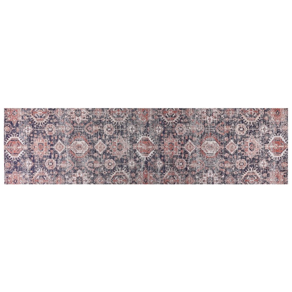 Tappeto lungo in cotone blu e rosso 80 x 300 cm con effetto invecchiato stile orientale ingresso soggiorno