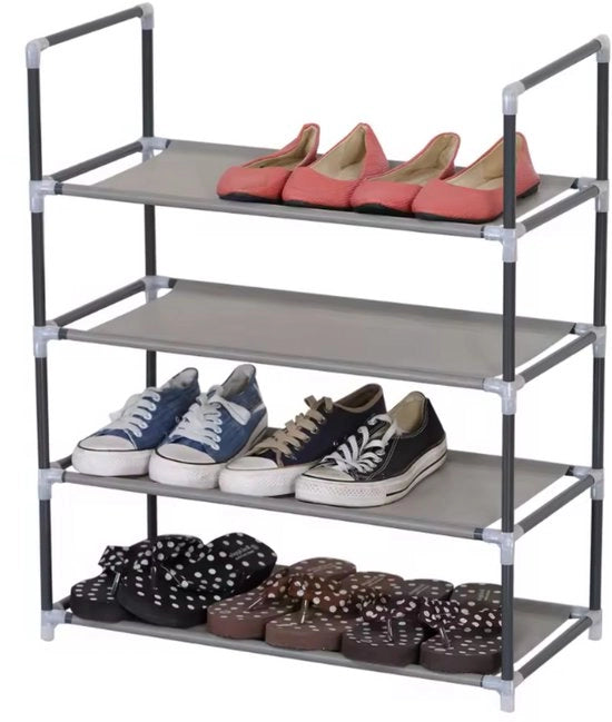 Rack per Scarpe 4 Livelli - Cassa per Scarpe in Tela Non Tessuta - Assemblaggio DIY - Struttura in Acciaio - Deposito per Scarpe per Salotto, Camera da Letto o Ufficio - Spaziale - 60x28x71 cm