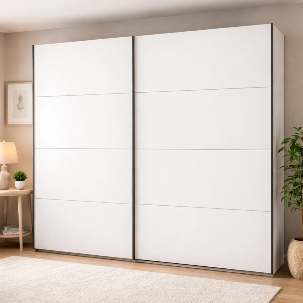 Armadio Camera da Letto Salemi, Guardaroba Grande 2 Ripiani, 245x217.5h cm Bianco Crema
