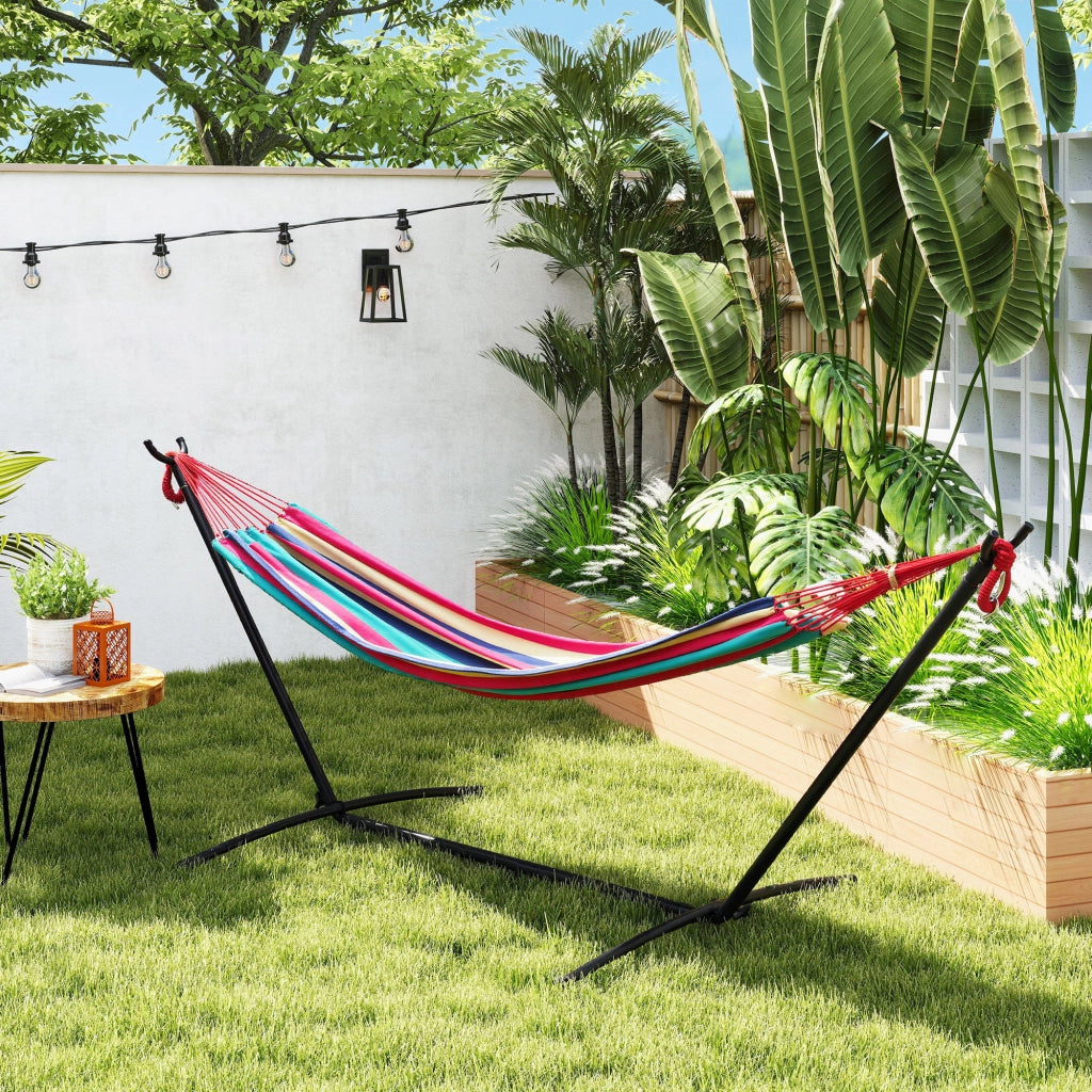 Amaca da Giardino con Supporto in Metallo ¨C zephmum ¨C Colore Rosso, Max Carico 120 Kg