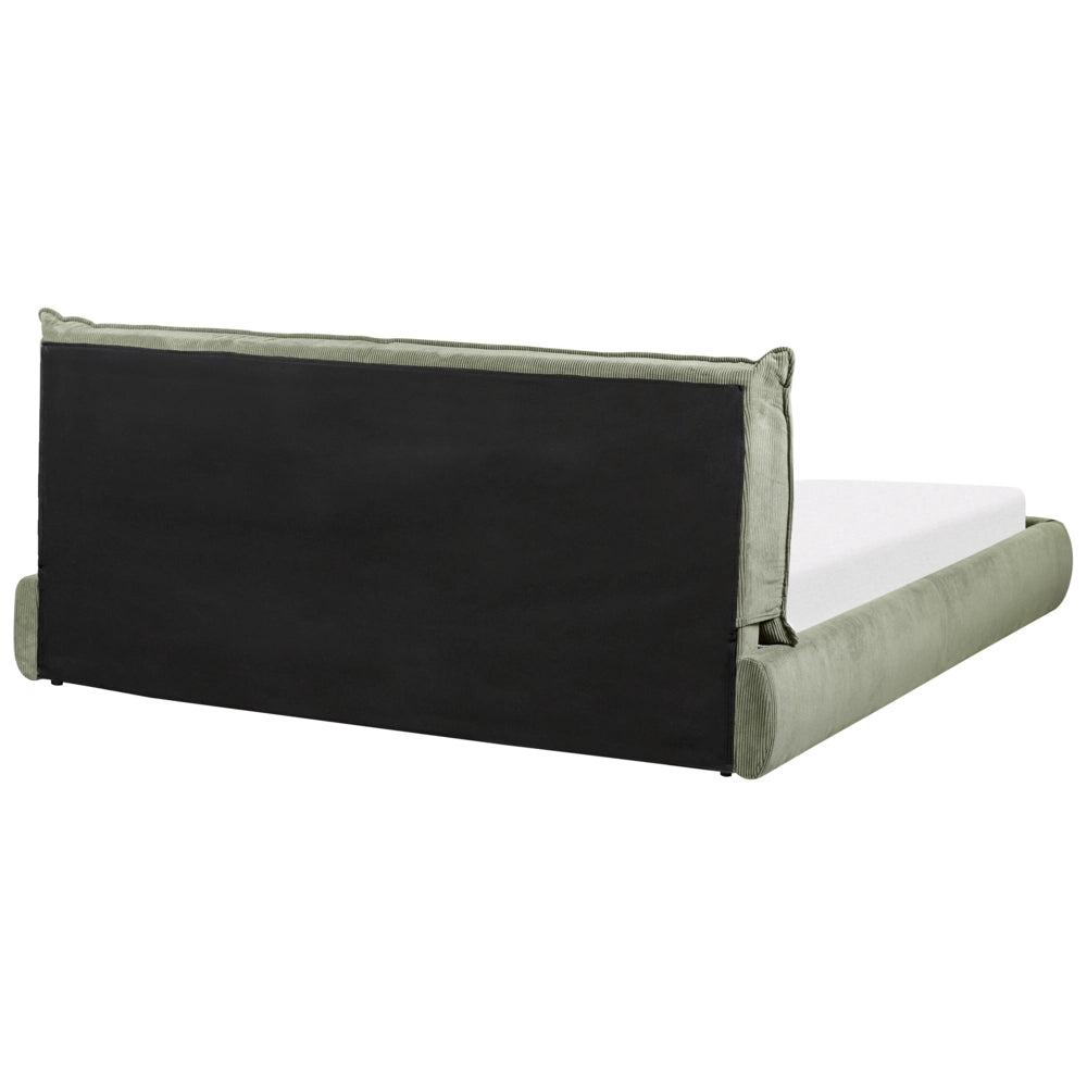 Letto ad acqua EU King Size Verde Oliva Velluto a Coste 180 x 200 cm con materasso con spessa testata imbottita e pediera Camera da letto in stile moderno
