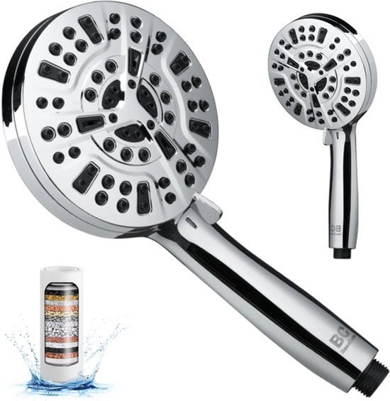 Douchekop Ionico Bifacciale XL - 10 Tipi di Radiazione - Protezione Antibatterica - Protezione Anticalcare - Economia d'Acqua