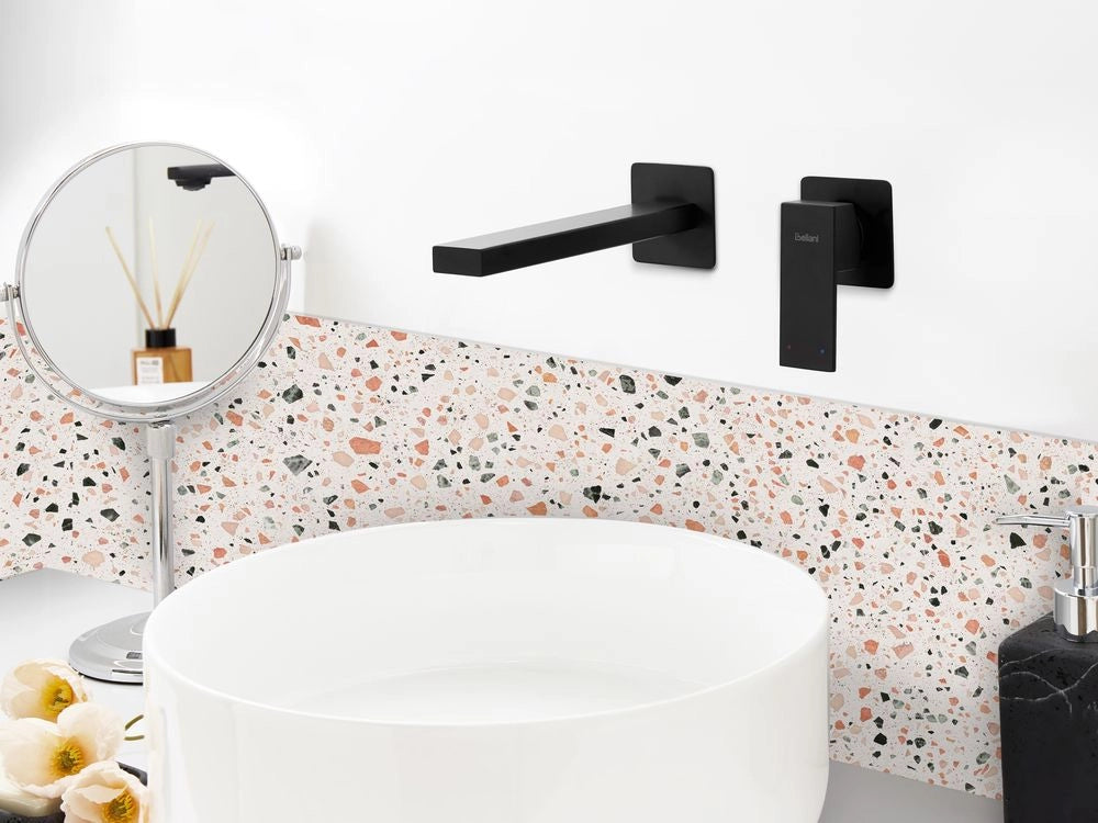 Rubinetto miscelatore a parete monocomando per lavabo in ottone con finitura nero