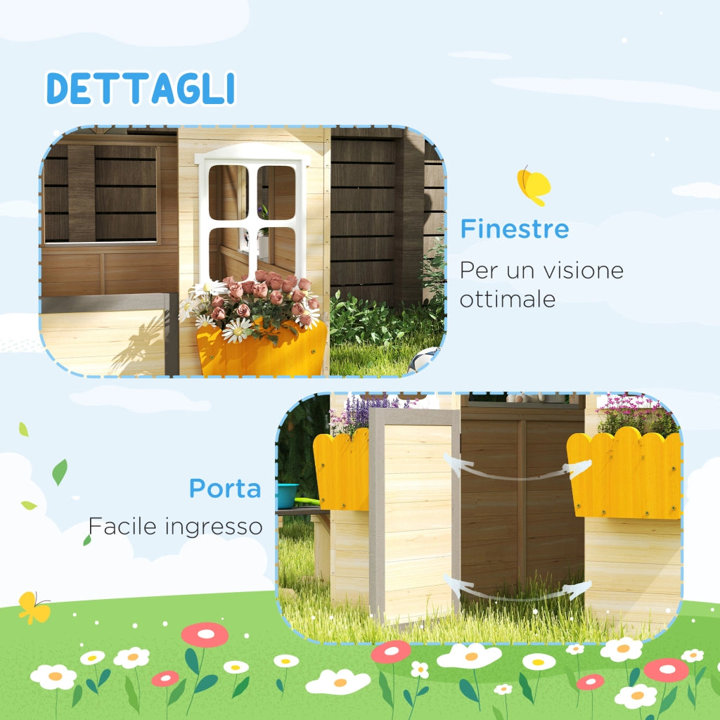 Casetta per Bambini con Panchina ¨C Zephmum ¨C Legno di Pino 113x94x134.5 cm
