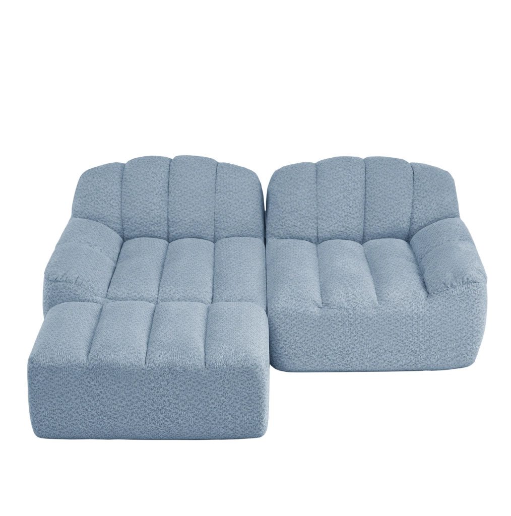 Divano modulare 210x165x79 cm senza struttura con pouf; fleece granulato blu
