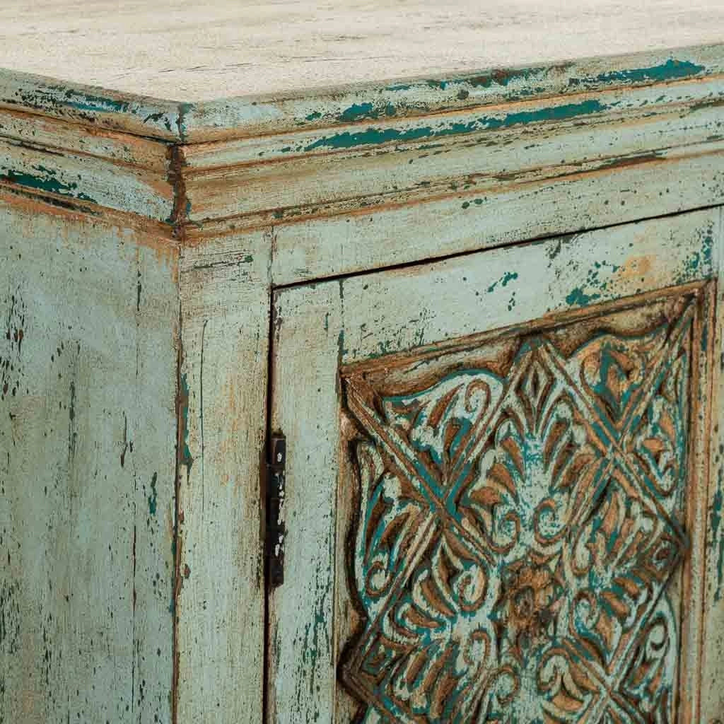 Mobile da ingresso artigianale in legno blu 90x40x90h cm
