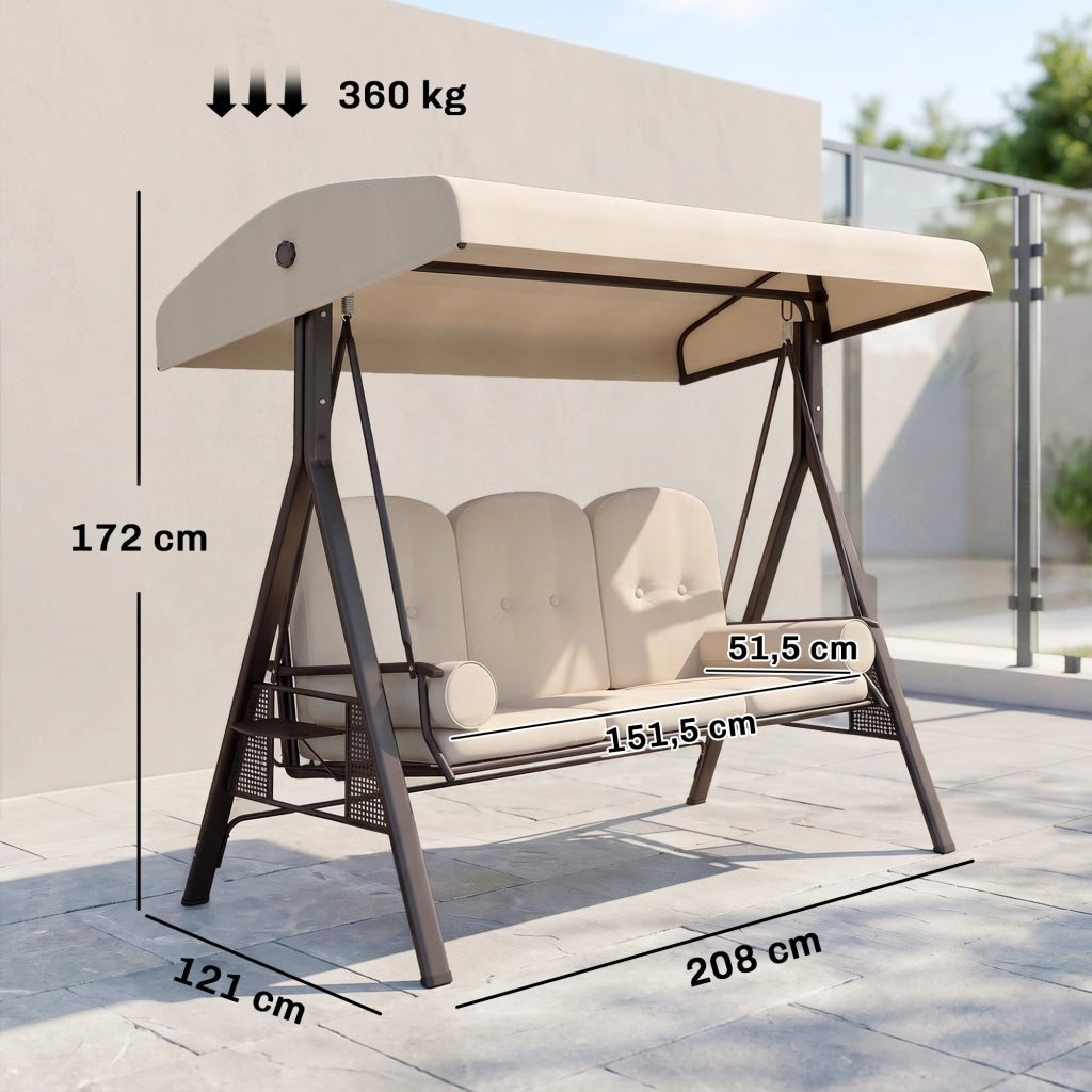 Amaca da giardino 3 posti con cuscini ¨C Zephmum ¨C Beige 121x208x172 cm