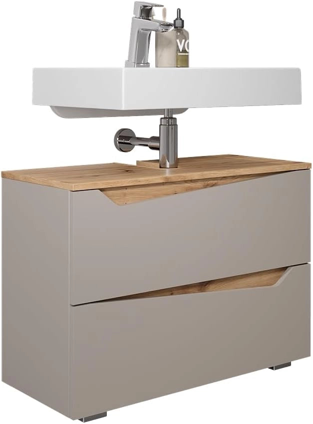 Mobile sottolavabo per bagno Marelle, Grigio, 80 x 57.5 cm con 2 cassetti, adatto per l'installazione sotto lavabi standard