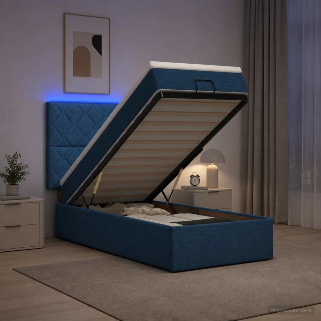 Letto Ottomano con Materasso e LED Blu 90 x 200 cm Tessuto 3458130