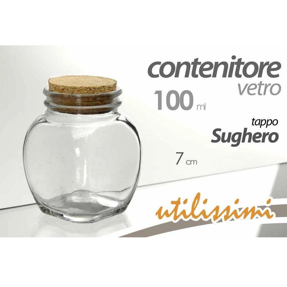 Trade Shop - Set 3pz Contenitore Barattolo Barattolino Tondo 100ml Vetro Tappo Sughero 708664 -