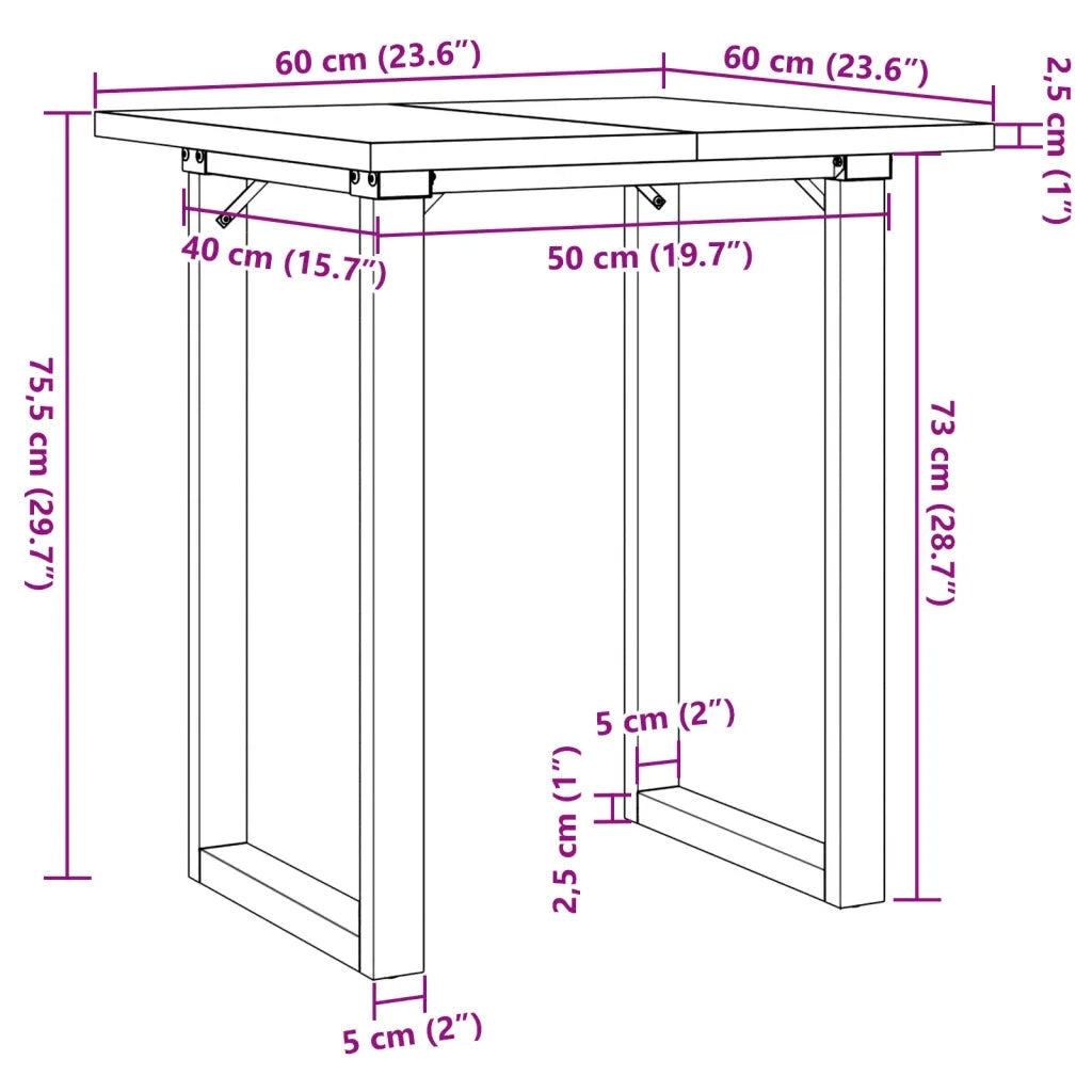 Tavolo da Pranzo Telaio a O 60x60x75,5 cm Legno Pino e Acciaio 3282736
