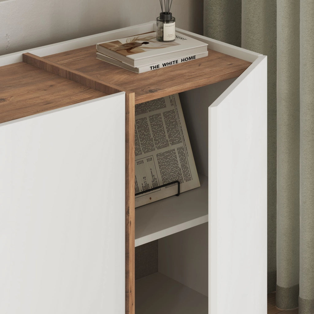 Credenza in legno "Dorma" - 180 x 45 x 80 cm - Bianco / Pino Atlantico