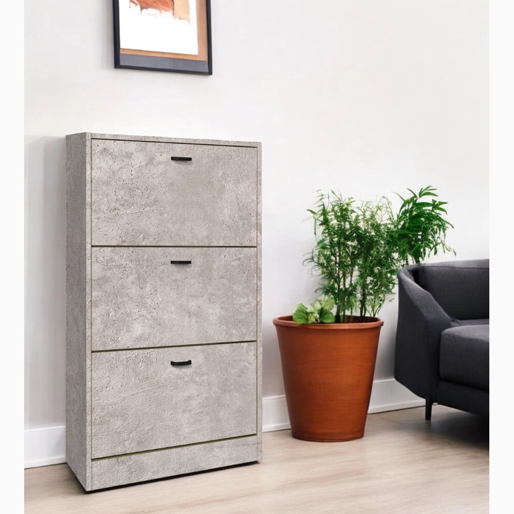 Scarpiera in Legno 3 Ante colore CEMENTO Mobiletto 18 Paia 63x24x115H cm (CD101-CE)