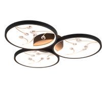 Plafoniera LED 3 cerchi con decori, matallo, nero, D 62 cm, Groovy