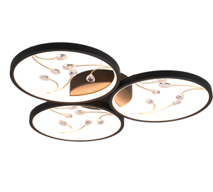 Plafoniera LED 3 cerchi con decori, matallo, nero, D 62 cm, Groovy