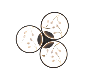 Plafoniera LED 3 cerchi con decori, matallo, nero, D 62 cm, Groovy