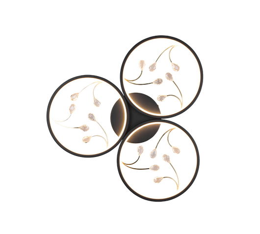 Plafoniera LED 3 cerchi con decori, matallo, nero, D 62 cm, Groovy