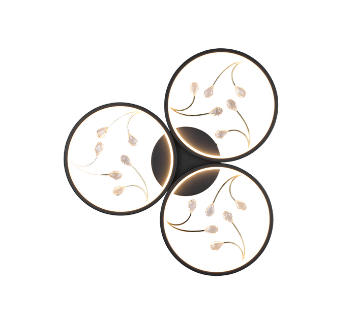 Plafoniera LED 3 cerchi con decori, matallo, nero, D 62 cm, Groovy