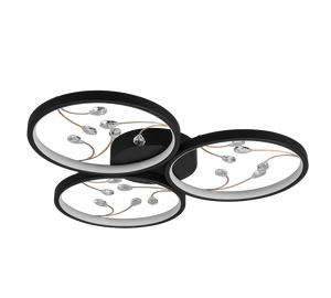 Plafoniera LED 3 cerchi con decori, matallo, nero, D 62 cm, Groovy