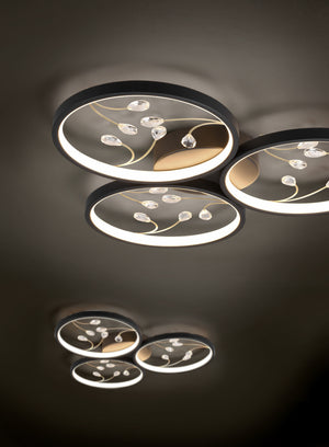 Plafoniera LED 3 cerchi con decori, matallo, nero, D 62 cm, Groovy