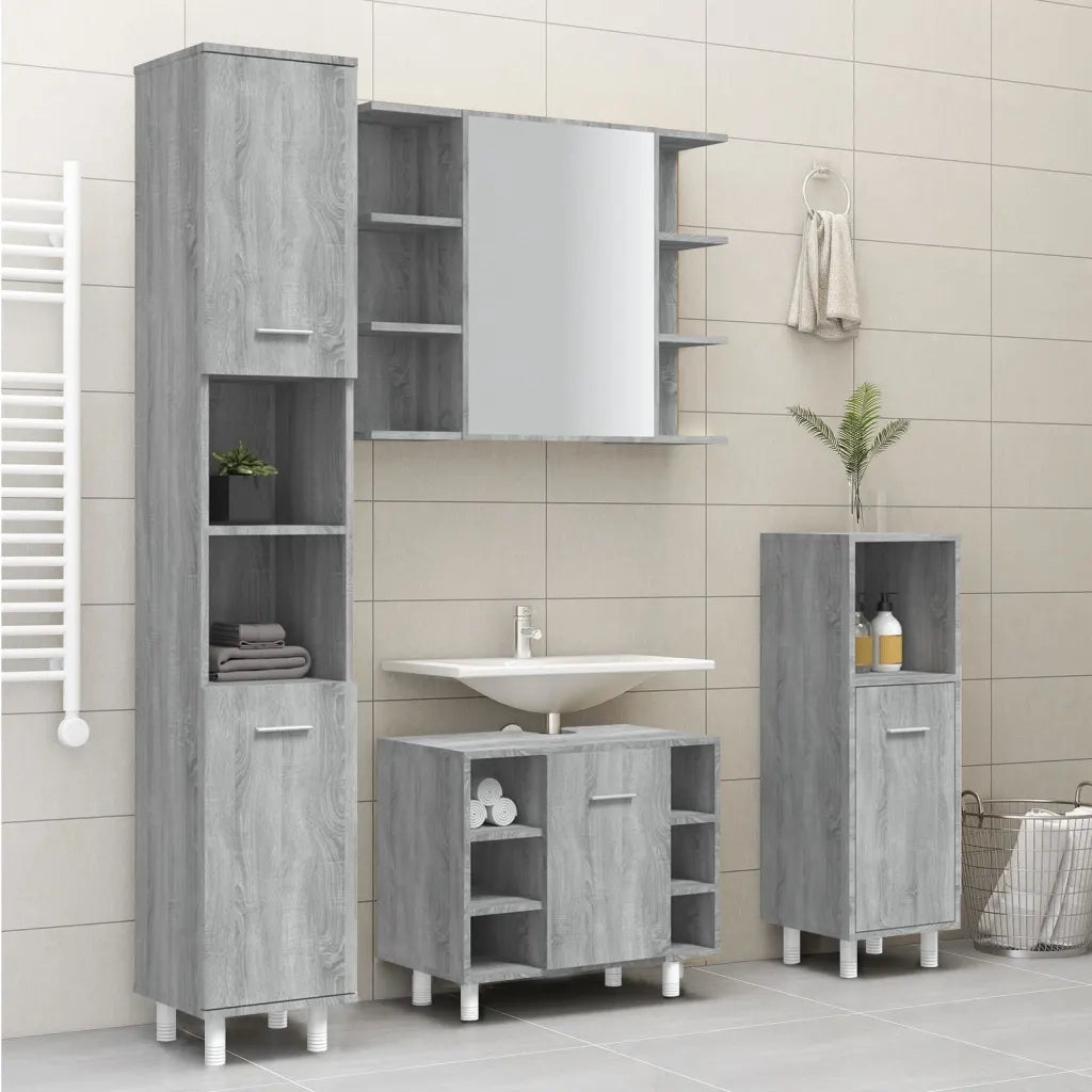 Armadietto Bagno | Armadio da bagno Grigio Sonoma 30x30x179cm in Legno Multistrato