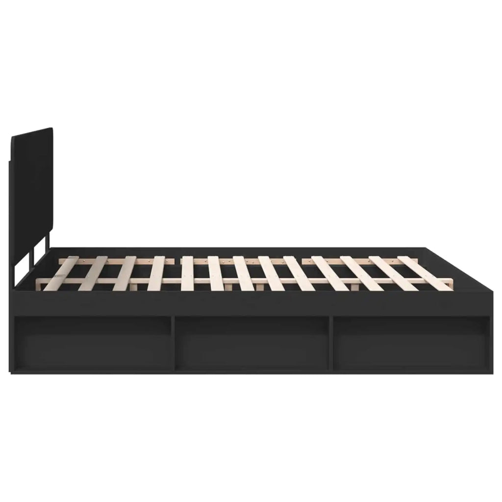 Struttura del letto-Giroletto Nero 200 x 200 cm Pino massello 569669