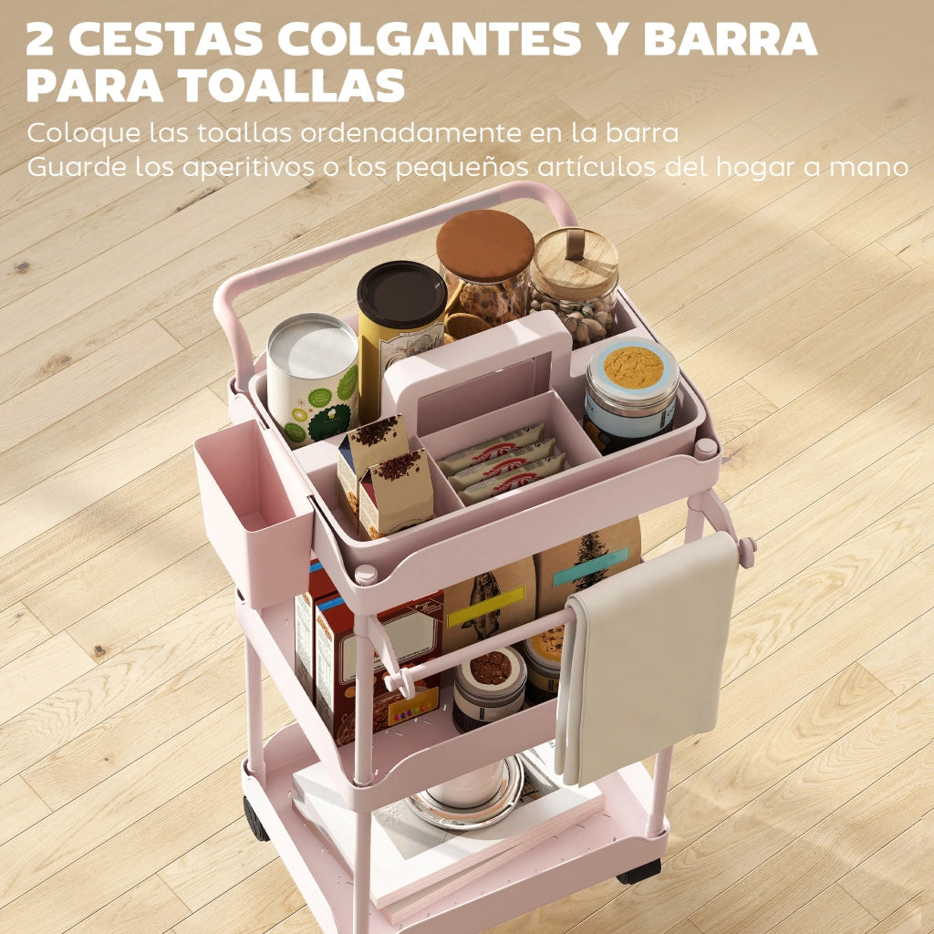 Carrello Portautensili da Cucina a 3 Livelli ¨C zephmum ¨C Rosa