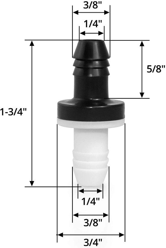 Terugslagklep in ABS 10 mm - 2 pezzi - Resistente all'acido e al calce - Membrana di gomma siliconica - Intervallo di temperatura 20-50 °C - Valvola di ritorno