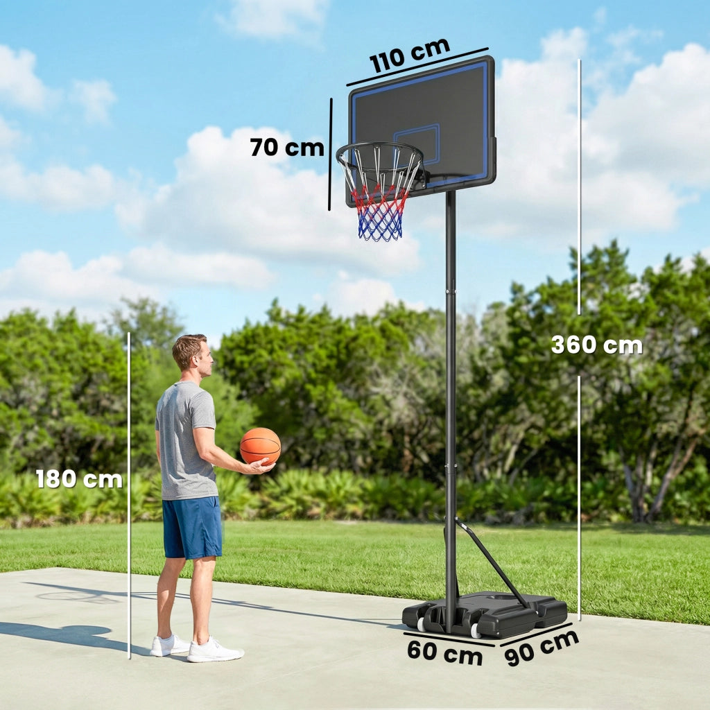 Panier da Basket Regolabile in Altezza ¨C zephmum ¨C 1.35-3.05m Blu con Ruote e Base