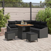 Set di divani da giardino 8 pezzi con cuscini in polyrattan nero e acacia
