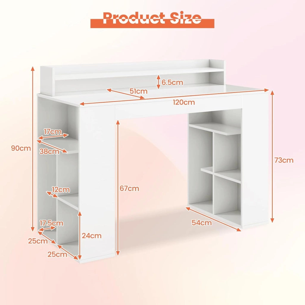 Scrivania con Libreria, Scrivania Moderna con Libreria a Cubi, Tavolo Salvaspazio con Scomparti e Kit Antiribaltamento Adatta a Studio, Ufficio, Camera da Letto, 120 x 54 x 90,5 cm, Bianco