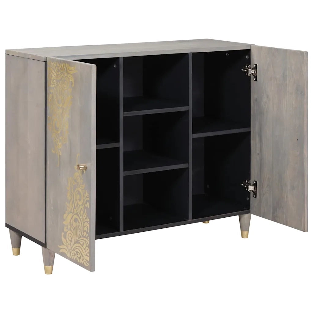 vidaXL Credenza Grigio e Oro 90 x 33.5 x 75 cm Legno massello di mango