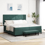 Letto Box Spring con Materasso e Panca Verde Scuro 200x200 cm Velluto