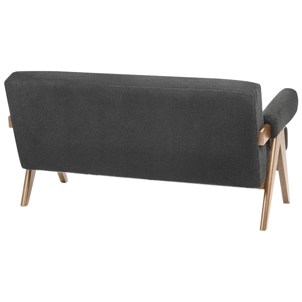 Set di divani Nero e marrone scuro Divano a 2 posti Panca Boucle Rivestimento Retro Design Gambe di legno Soggiorno
