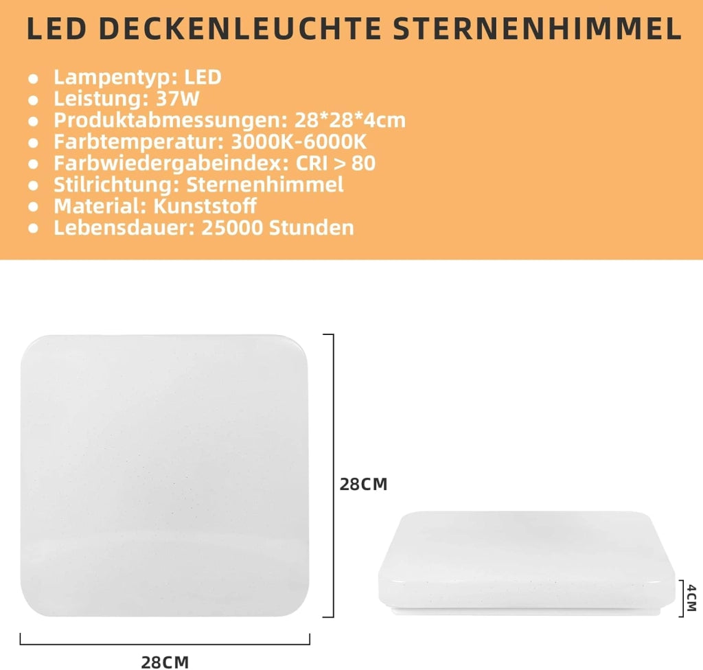 ZMH Lampada da soffitto plafoniera LED cielo stellato 37W dimmerabile telecomando 28 cm per camera letto cameretta