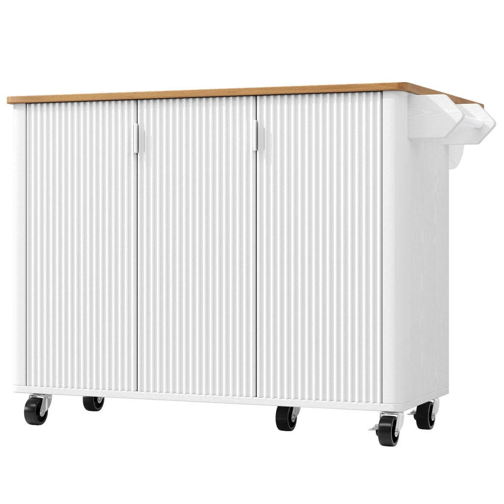 Isola da cucina mobile con 3 ante, piano pieghevole, 130x45(75)x92 cm, bianca