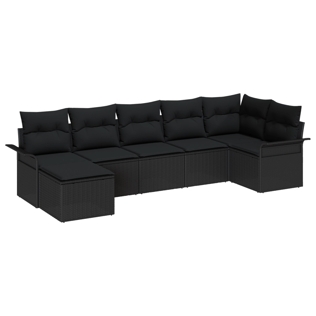 Set Divano da Giardino a 7 Pezzi con Cuscini Nero Polyrattan