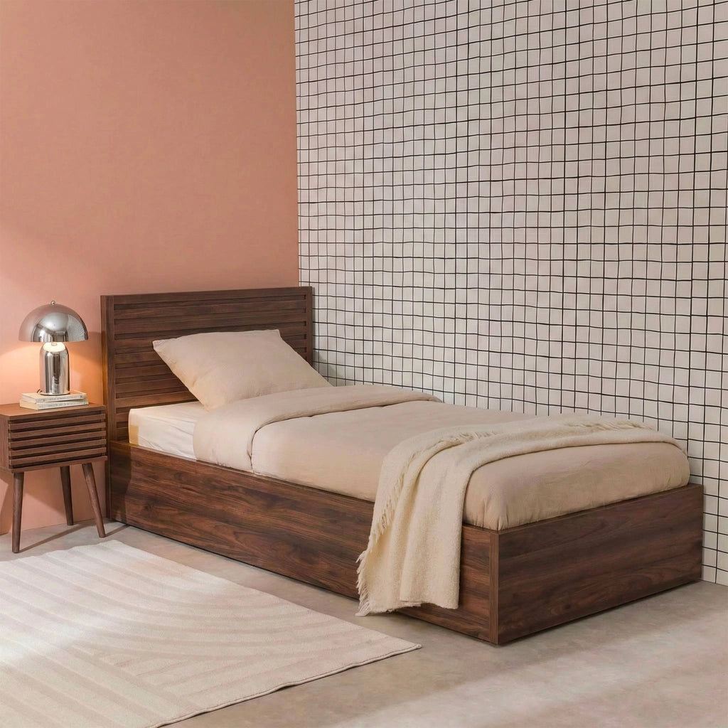 Letto contenitore con rete a doghe e testiera 90x190cm decorazione