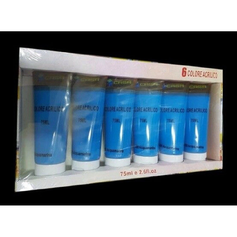 Trade Shop - Set 6 Pz Pittura Acrilica Vernice Confezione Colore Acquamarina Tubo 75 Ml 07502 -