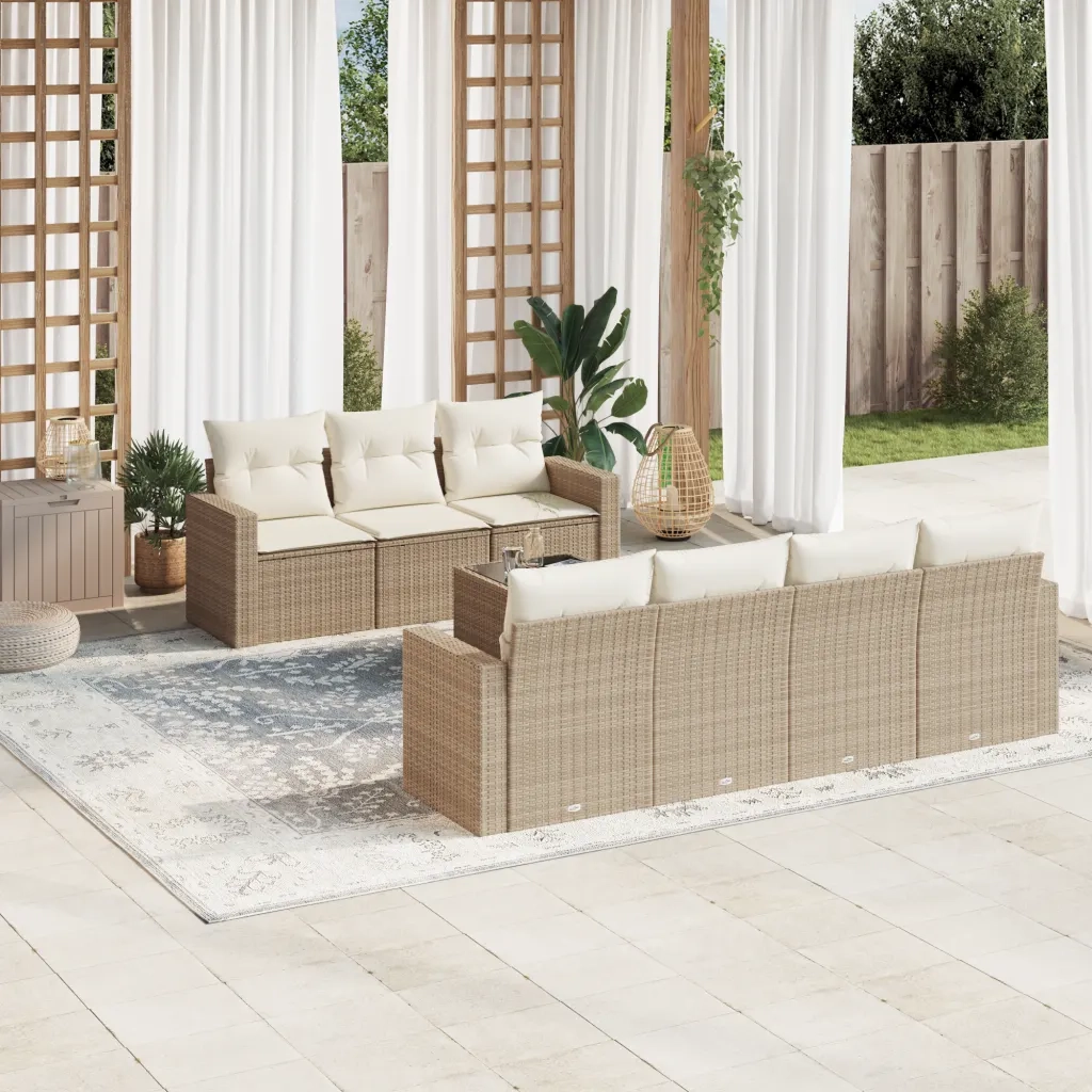 Set Divano da Giardino 8 pz con Cuscini Beige in Polyrattancod mxl 112428