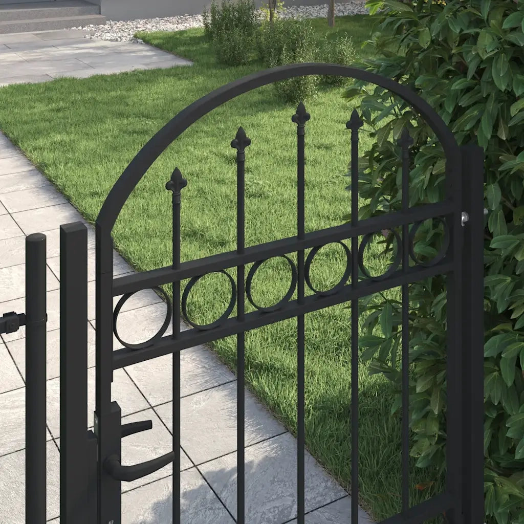 Cancello per recinzione Assen con parte superiore ad arco in acciaio 102x125 cm Nero 143085