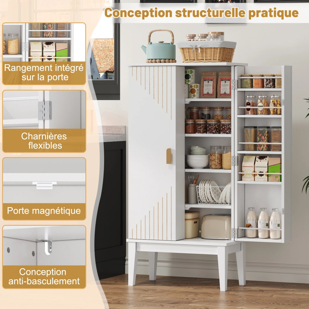 Credenza a 2 ante con 5 vani e chiusure a riga, per cucina, soggiorno e ingresso, in MDF bianco, 120 × 59 × 30 cm