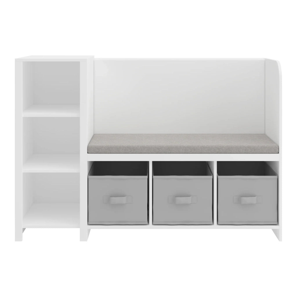 Scaffale dal design senza tempo per soggiorno camera da letto mobile contenitore per bambini con panca Høylandet 76 x 112 x 40 cm bianco/grigio 03_0011205