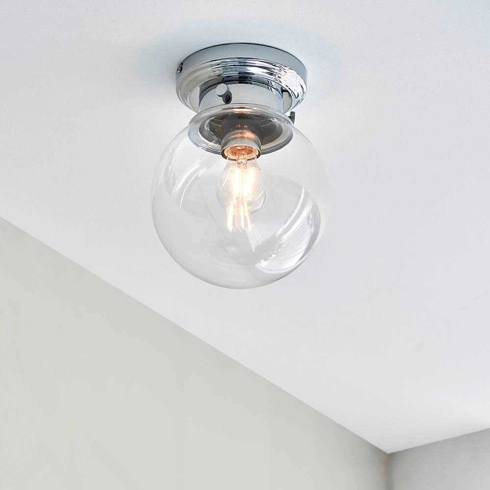 Plafoniera bagno minimal sfera vetro cromo E27 IP44