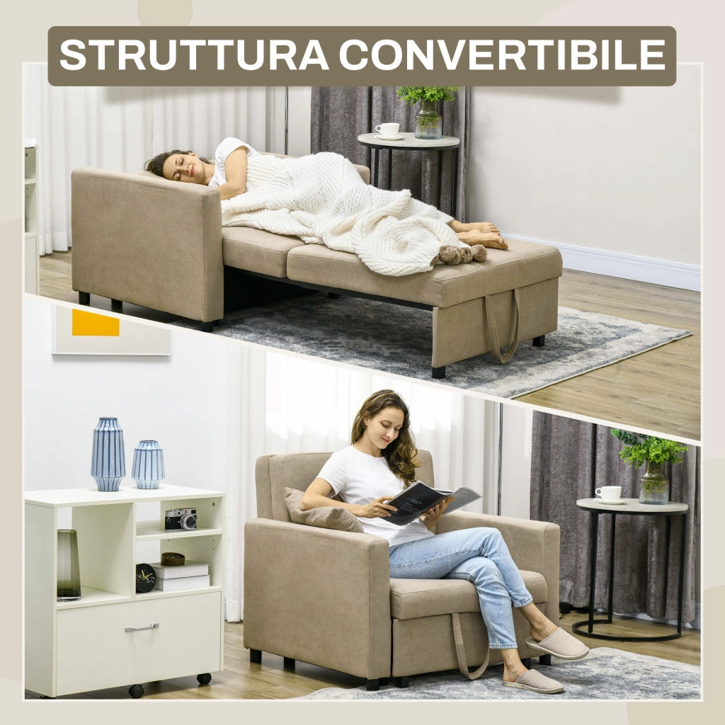 Poltrona Letto Singolo 100x98x88 cm 2 Cuscini e Vano Contenitore in Velluto Marrone Chiaro