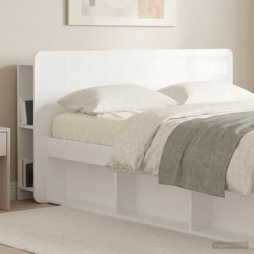 Testata del letto con archiviazione Bianco Legno ingegnerizzato