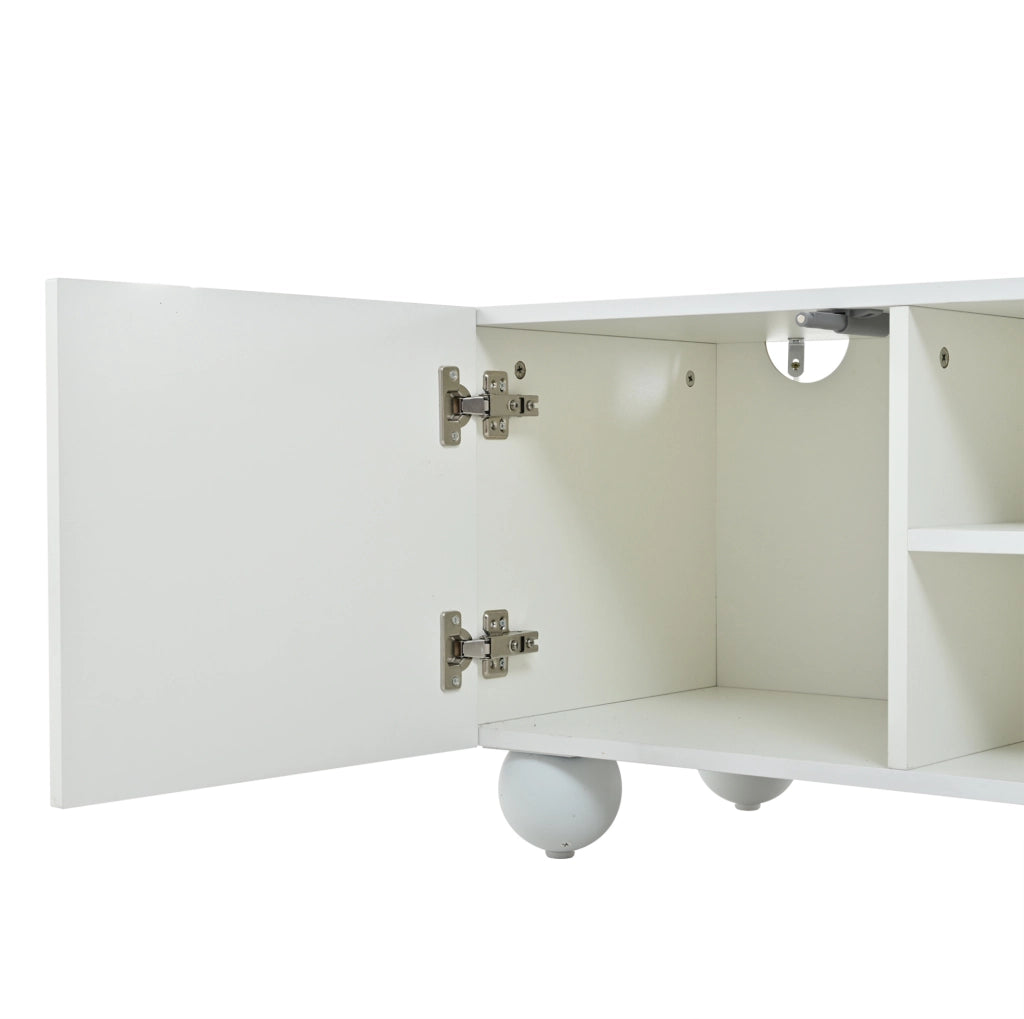 Mobile TV 200x40x44 cm con 3 ante e 5 piedi in truciolare bianco