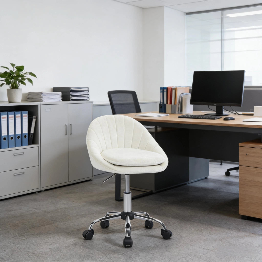 SEDIA UFFICIO Ergonomica Girevole 52x72-82x52 cm Beige Velluto e Metallo
